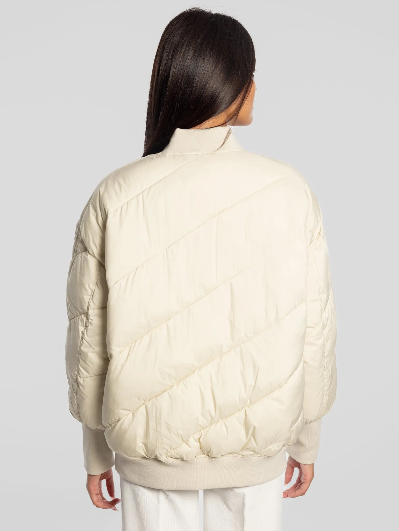 Beige Oversized Padded Bomber