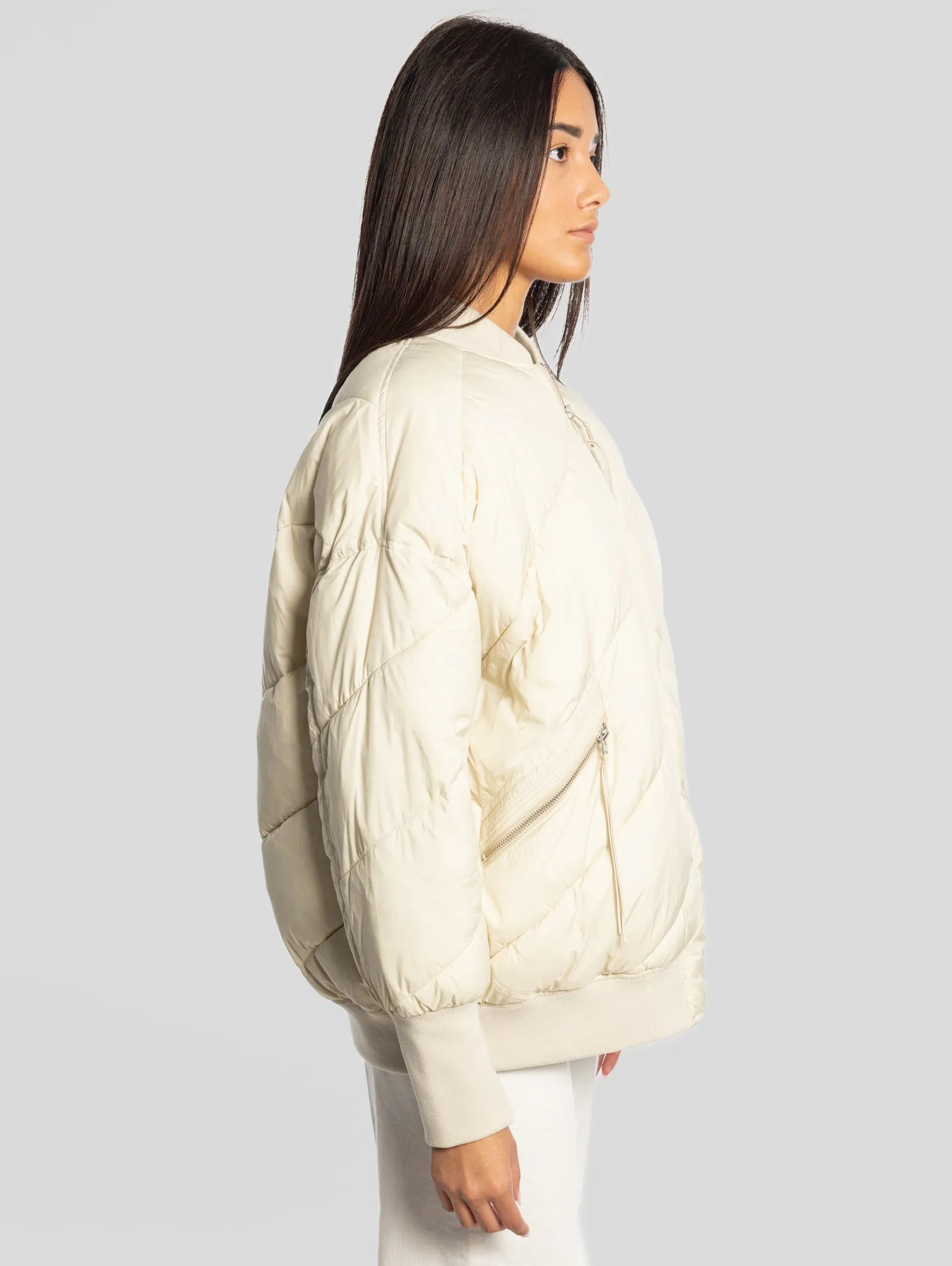 Beige Oversized Padded Bomber