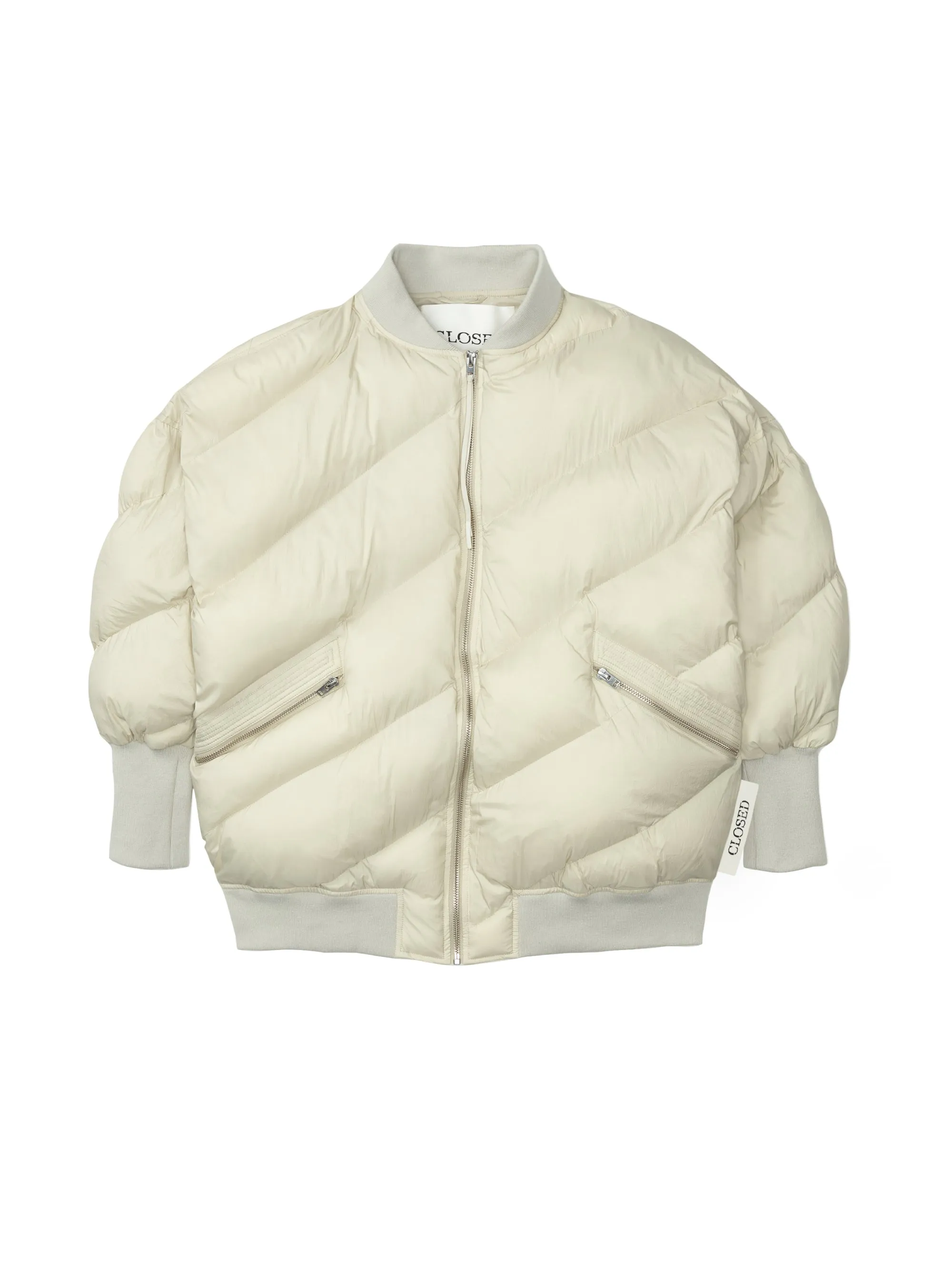 Beige Oversized Padded Bomber
