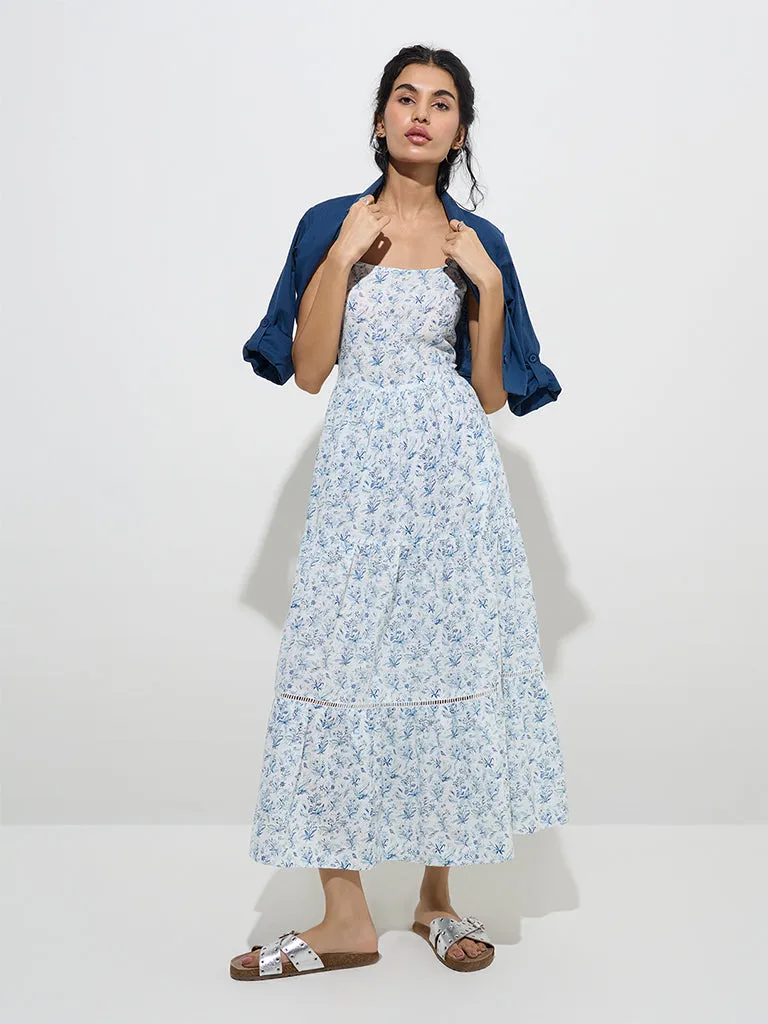 Bombay Paisley Indigo Cotton Tiered Dress with Jacket