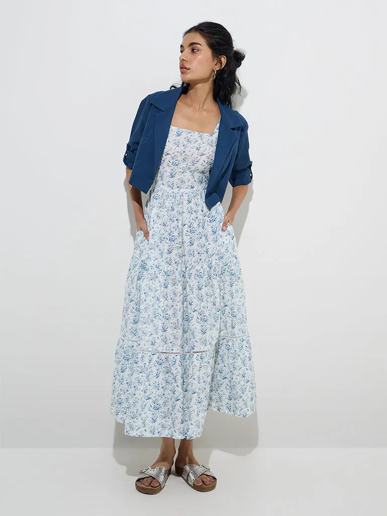 Bombay Paisley Indigo Cotton Tiered Dress with Jacket