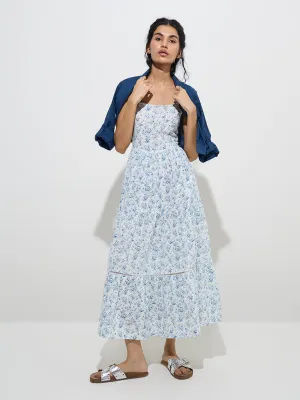Bombay Paisley Indigo Cotton Tiered Dress with Jacket