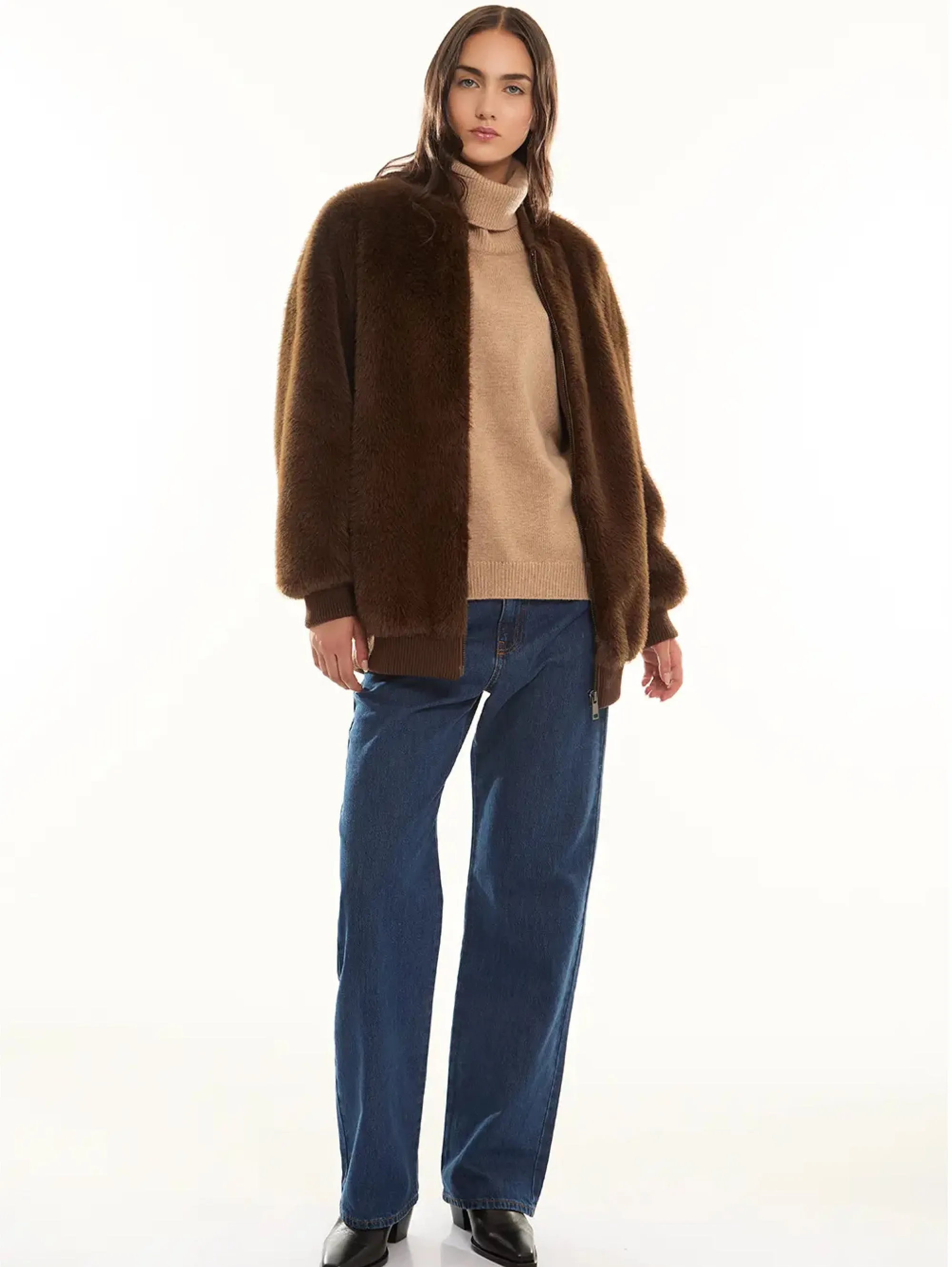 Brown Faux Fur Bomber Jacket