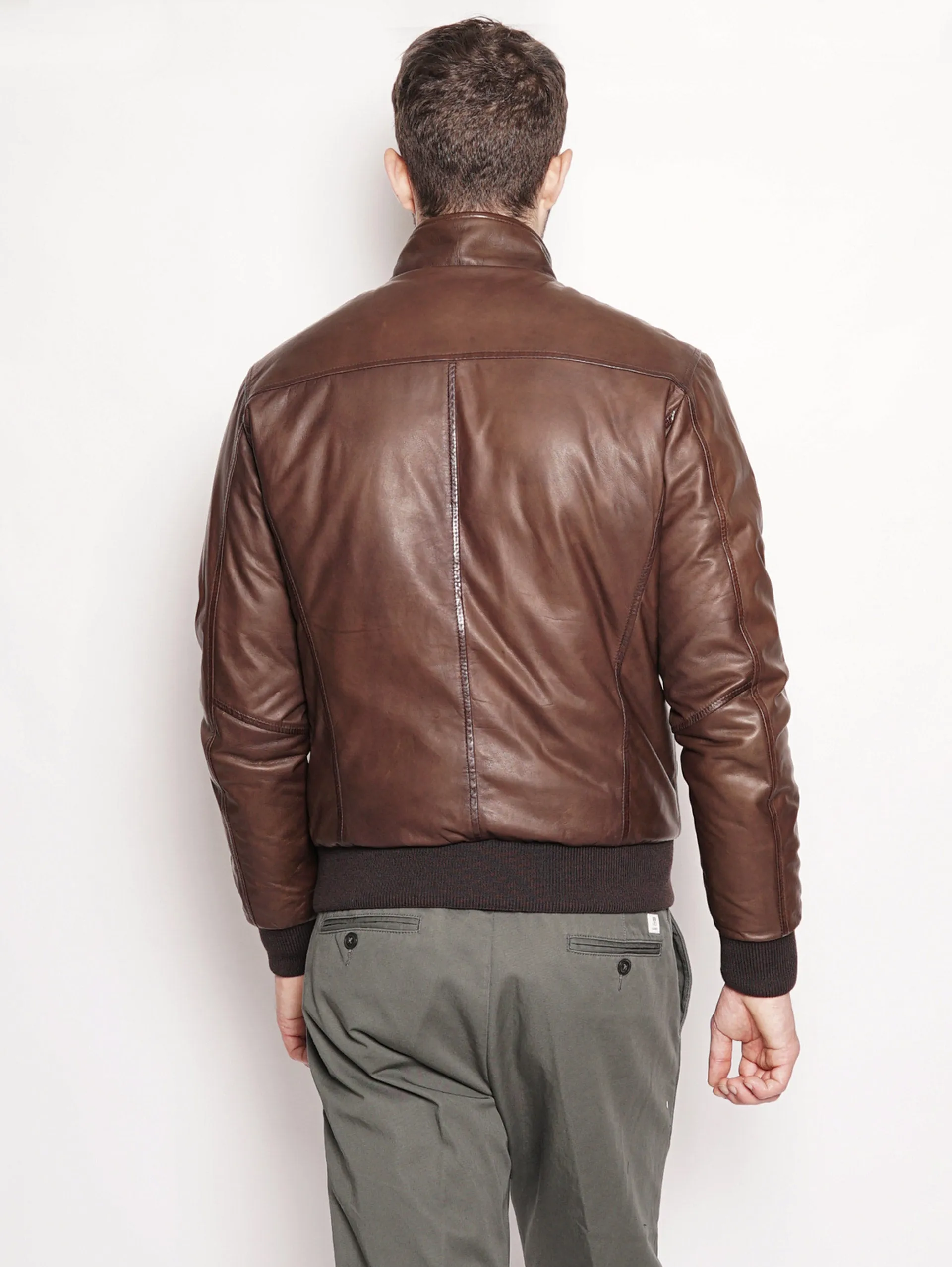 Brown leather and reversible bomber jacket