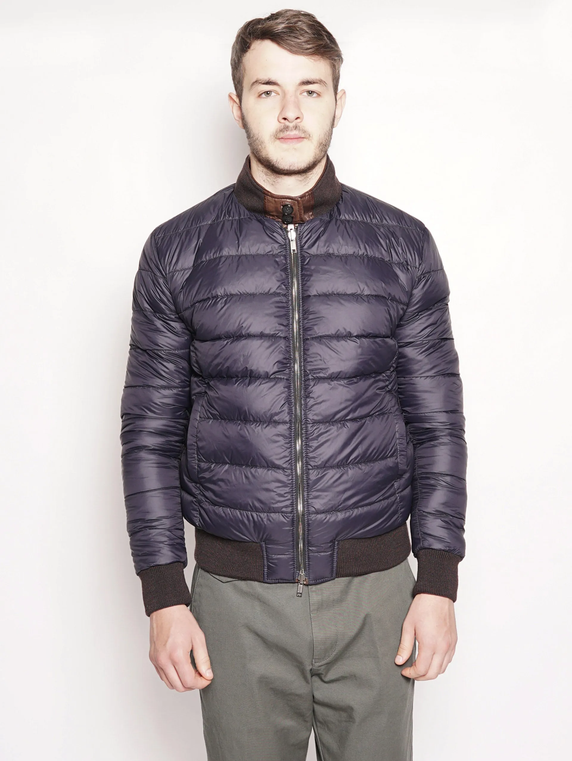 Brown leather and reversible bomber jacket