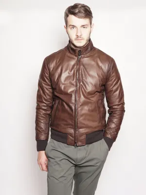 Brown leather and reversible bomber jacket