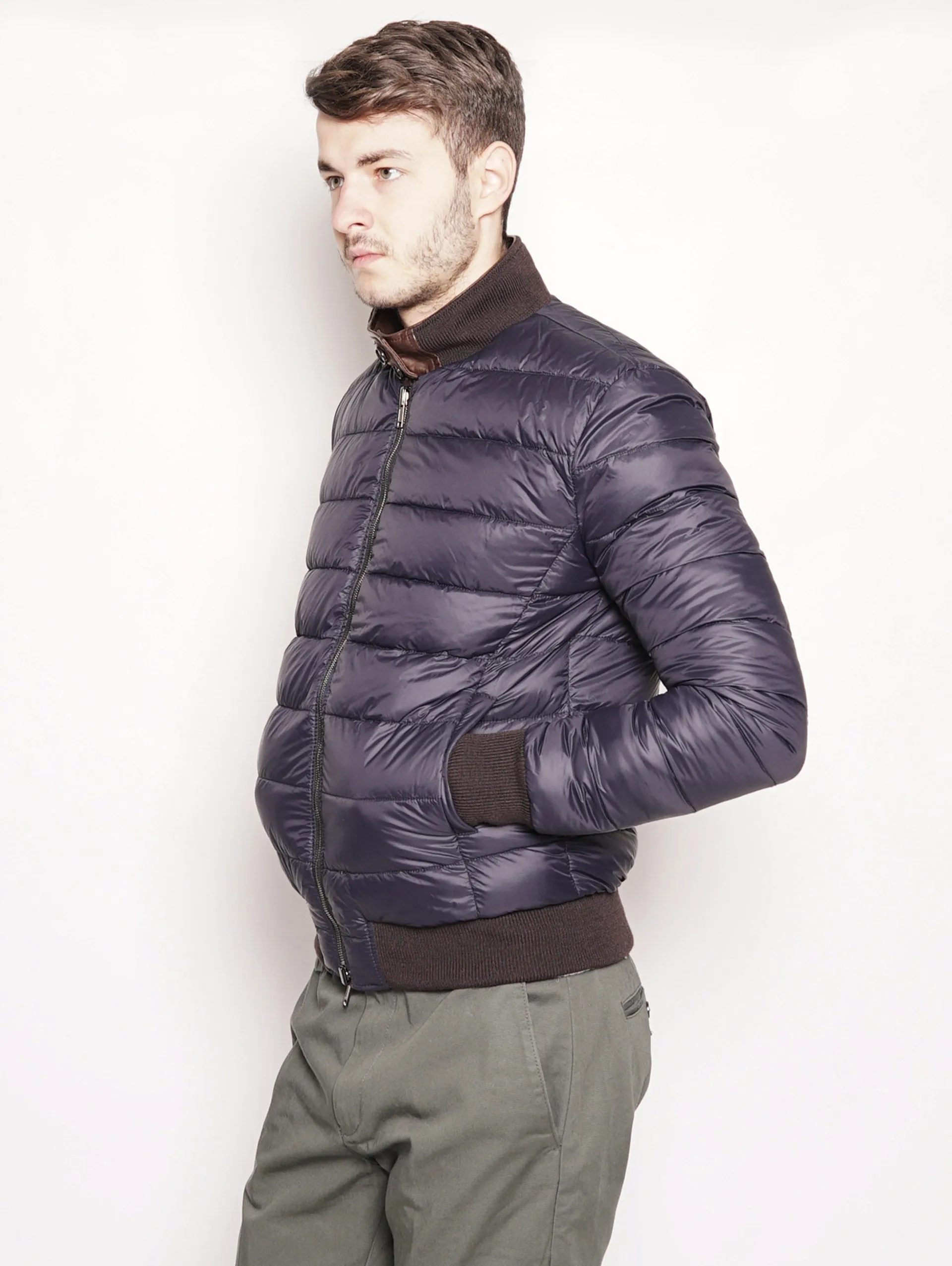 Brown leather and reversible bomber jacket