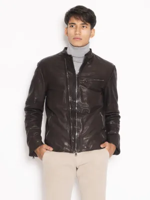 Brown padded leather biker