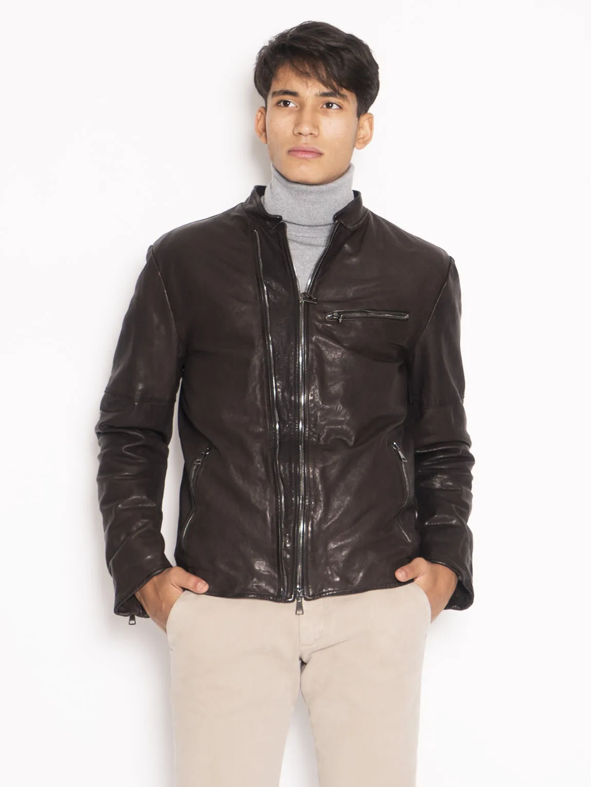 Brown padded leather biker