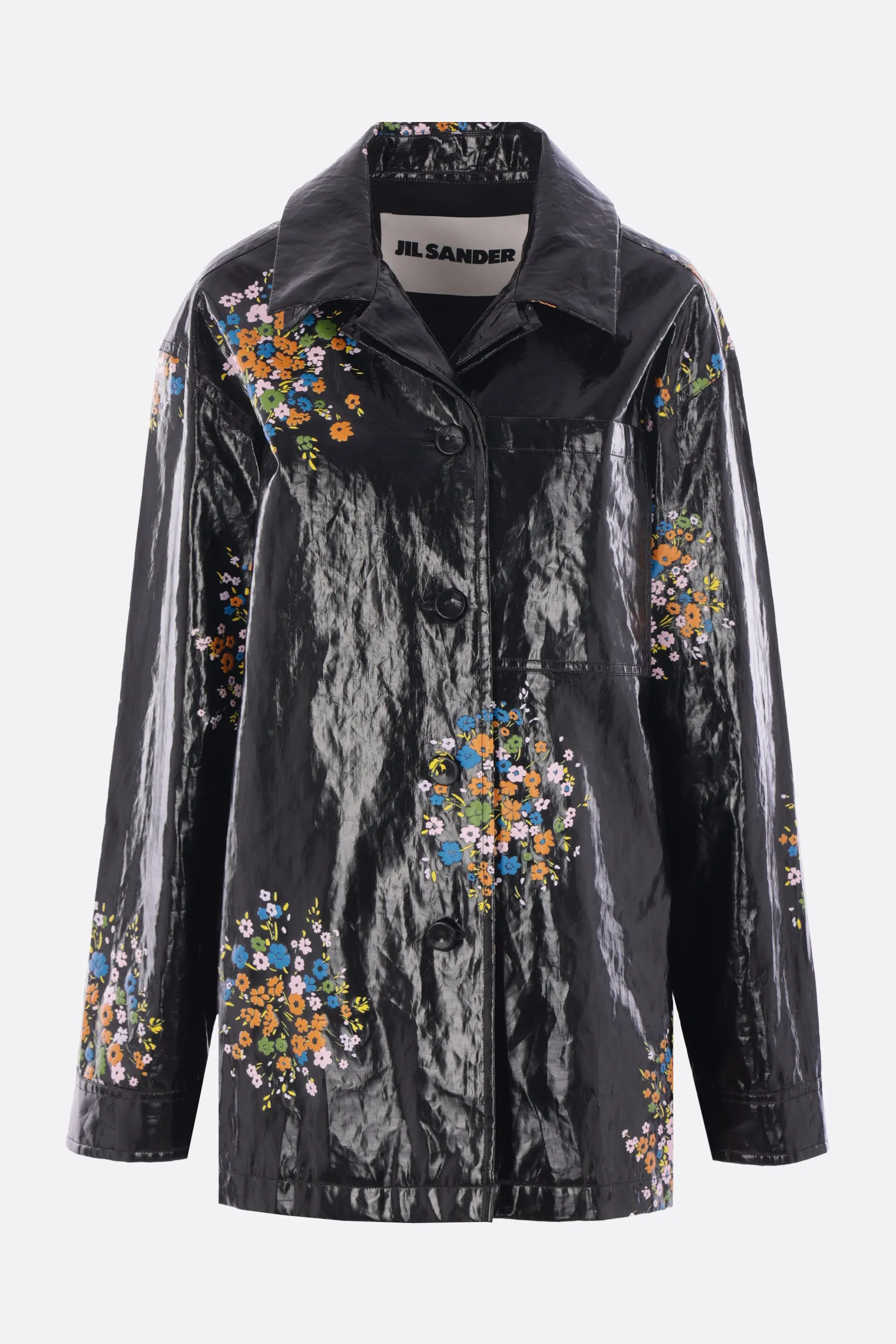 coated linen jacket with floral print