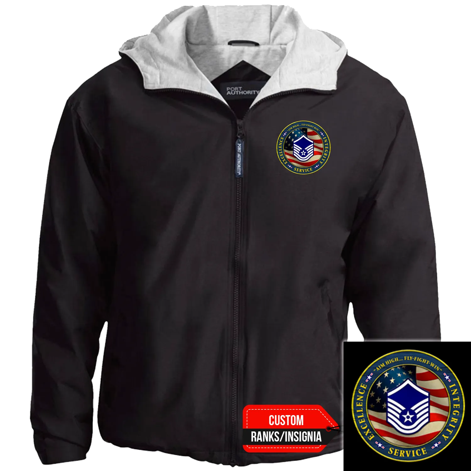 Custom US Air Force Ranks/Insignia Military Mottos, Core Values Print On Left Chest Team Jacket