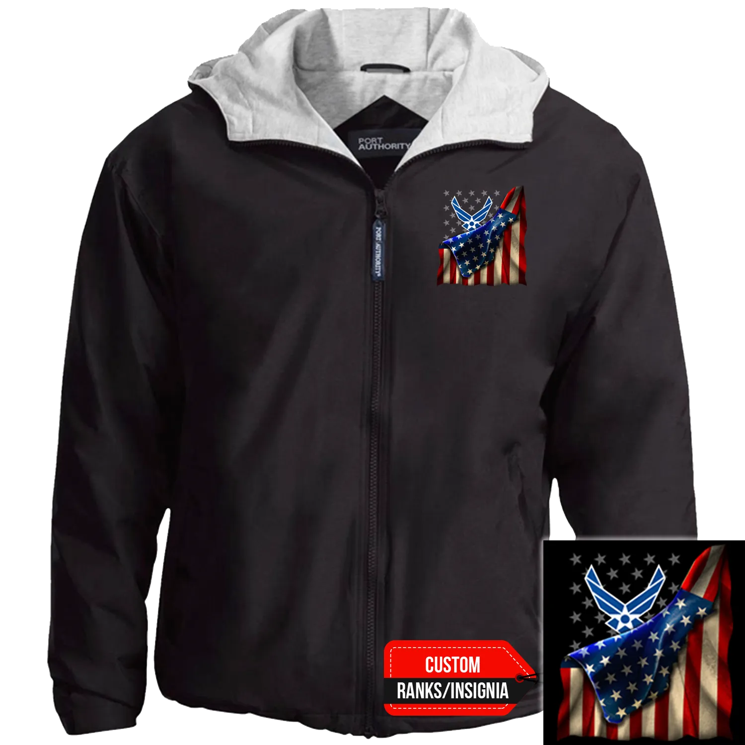 Custom US Air Force Ranks/Insignia, USA Flag, Print On Left Chest Team Jacket