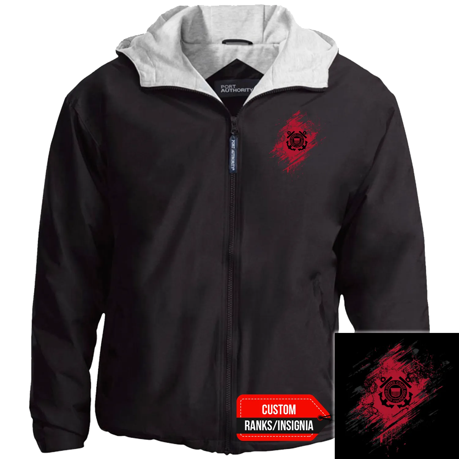 Custom US Coast Guard Ranks/Insignia In Heart Print On Left Chest Team Jacket