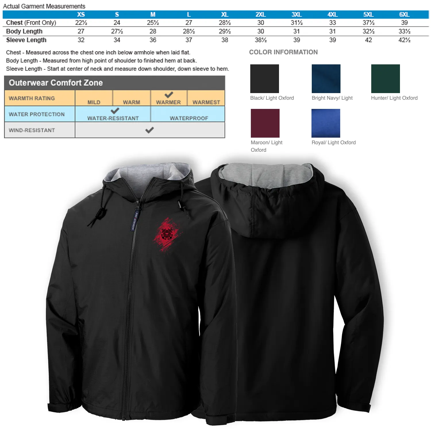 Custom US Coast Guard Ranks/Insignia In Heart Print On Left Chest Team Jacket