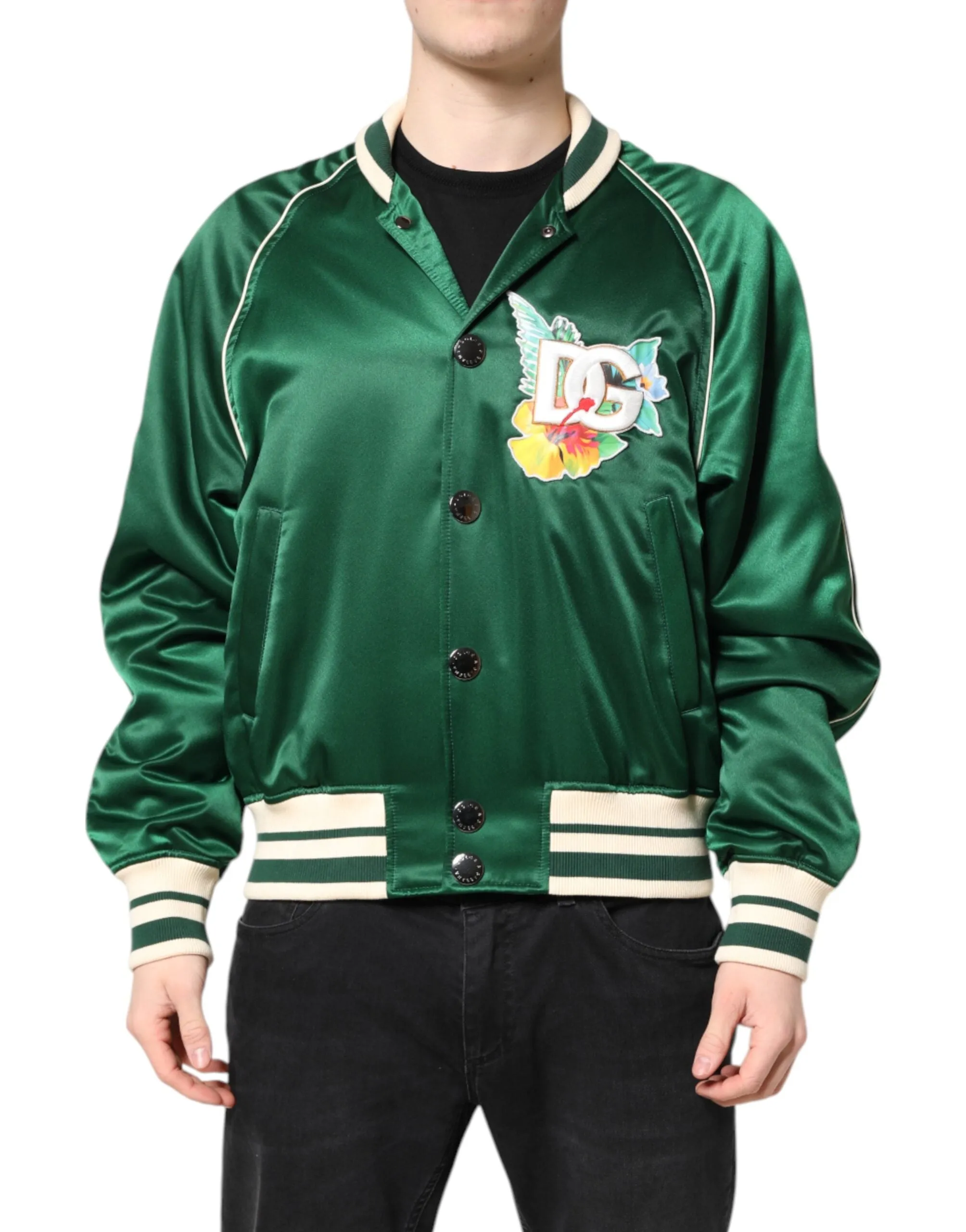 Dolce & Gabbana Floral DG Logo Full Zip Bomber Men's Jacket (Pre-Owned)