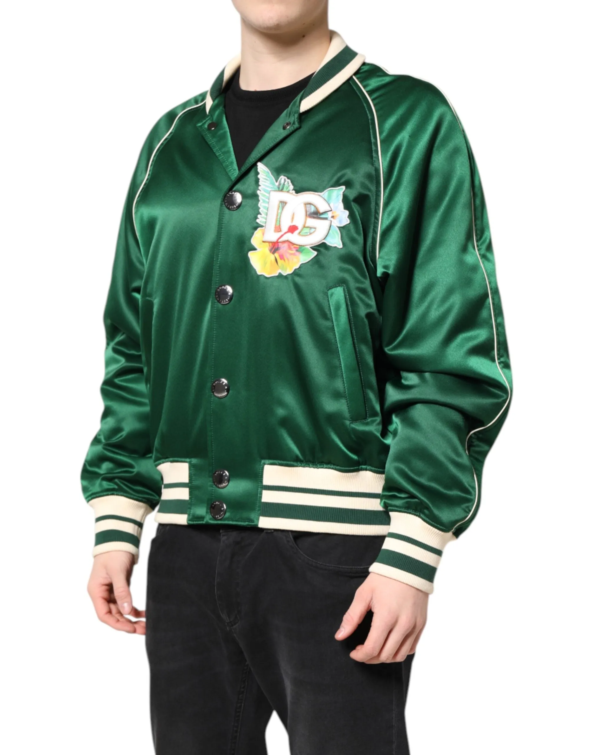 Dolce & Gabbana Floral DG Logo Full Zip Bomber Men's Jacket (Pre-Owned)