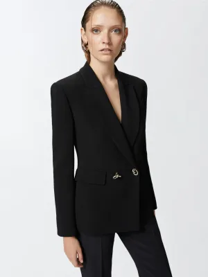 Double-Breasted Blazer in Black Technical Cady