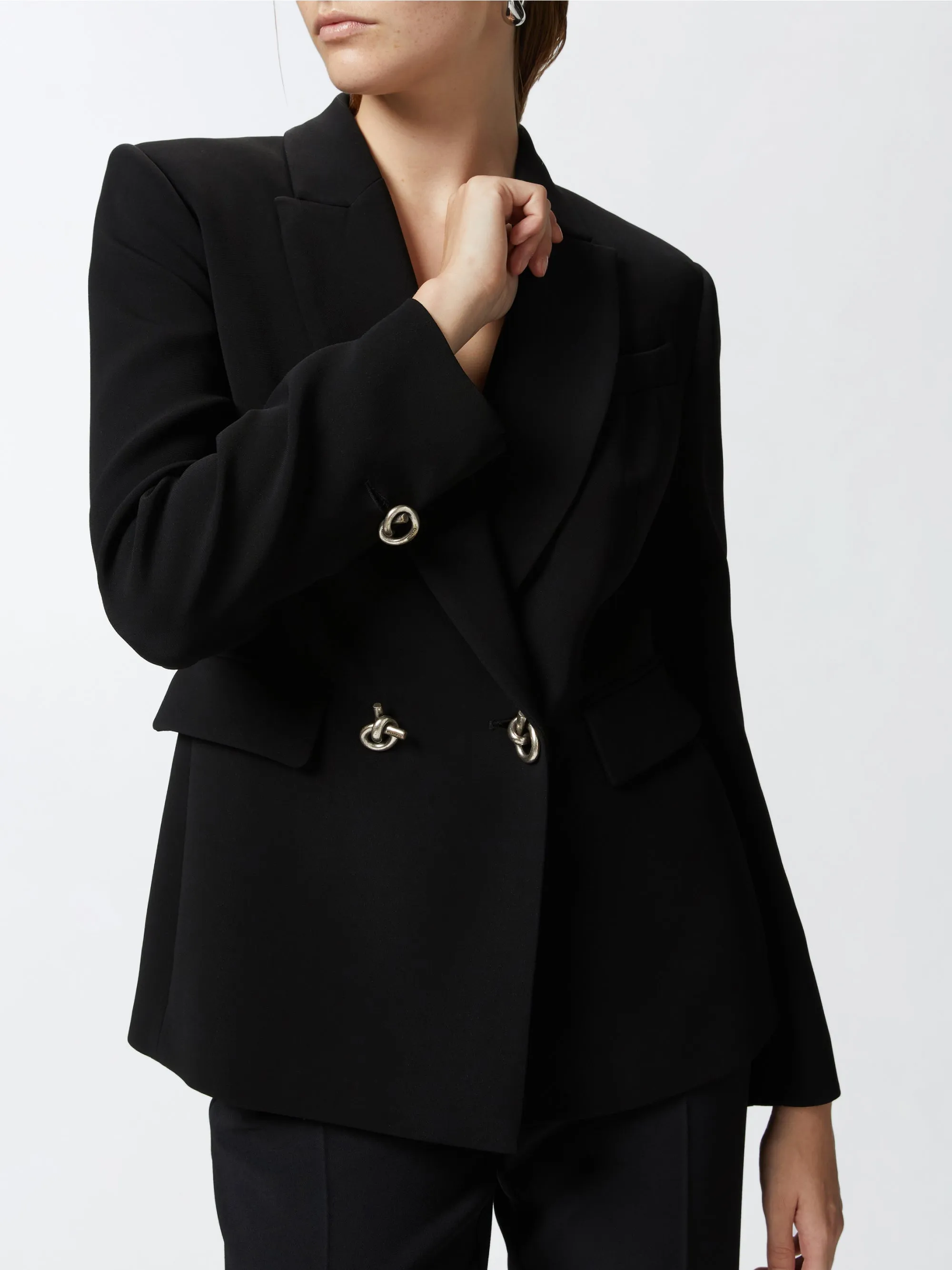 Double-Breasted Blazer in Black Technical Cady