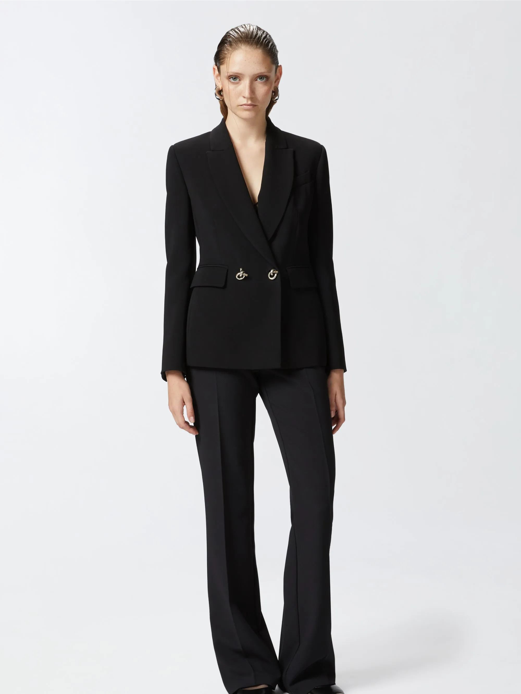 Double-Breasted Blazer in Black Technical Cady