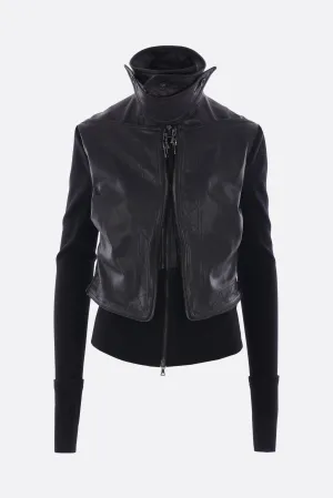 double-layered jacket in leather and knit