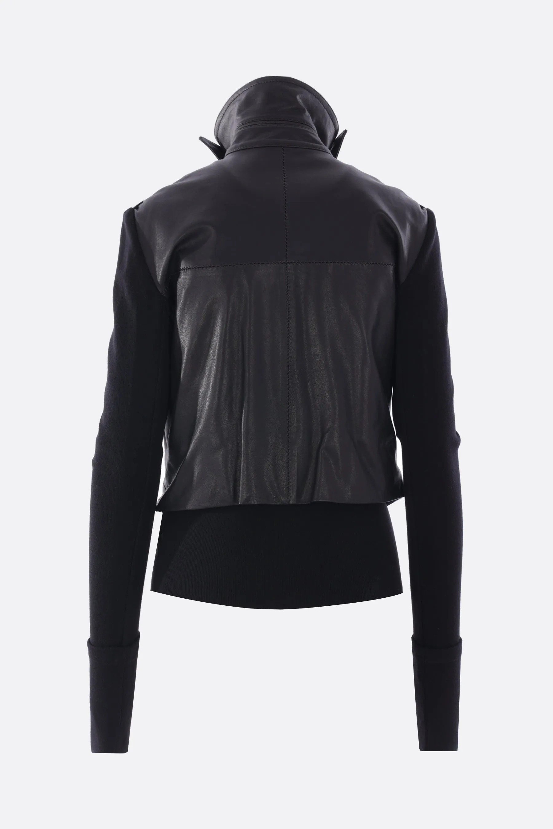 double-layered jacket in leather and knit
