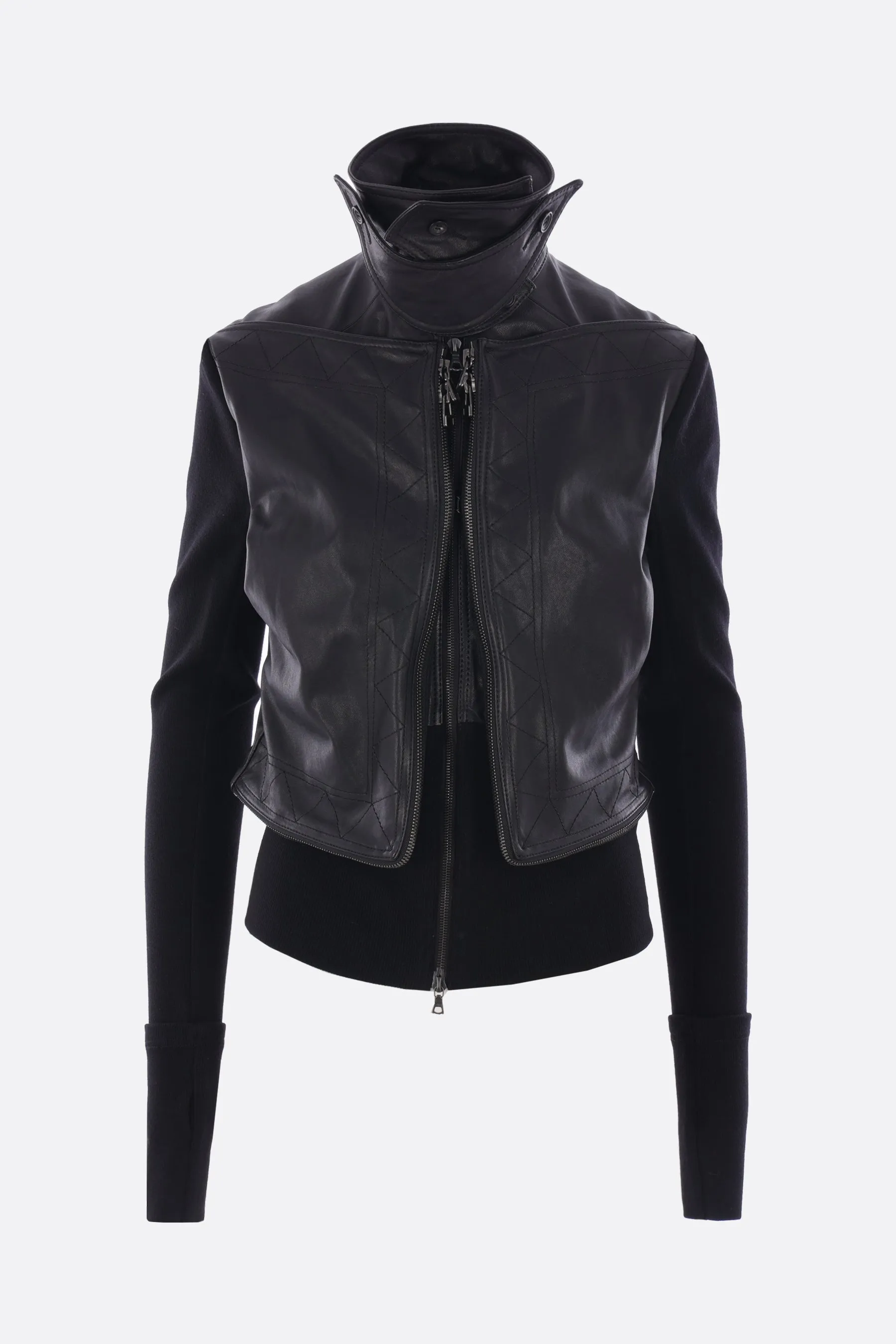 double-layered jacket in leather and knit