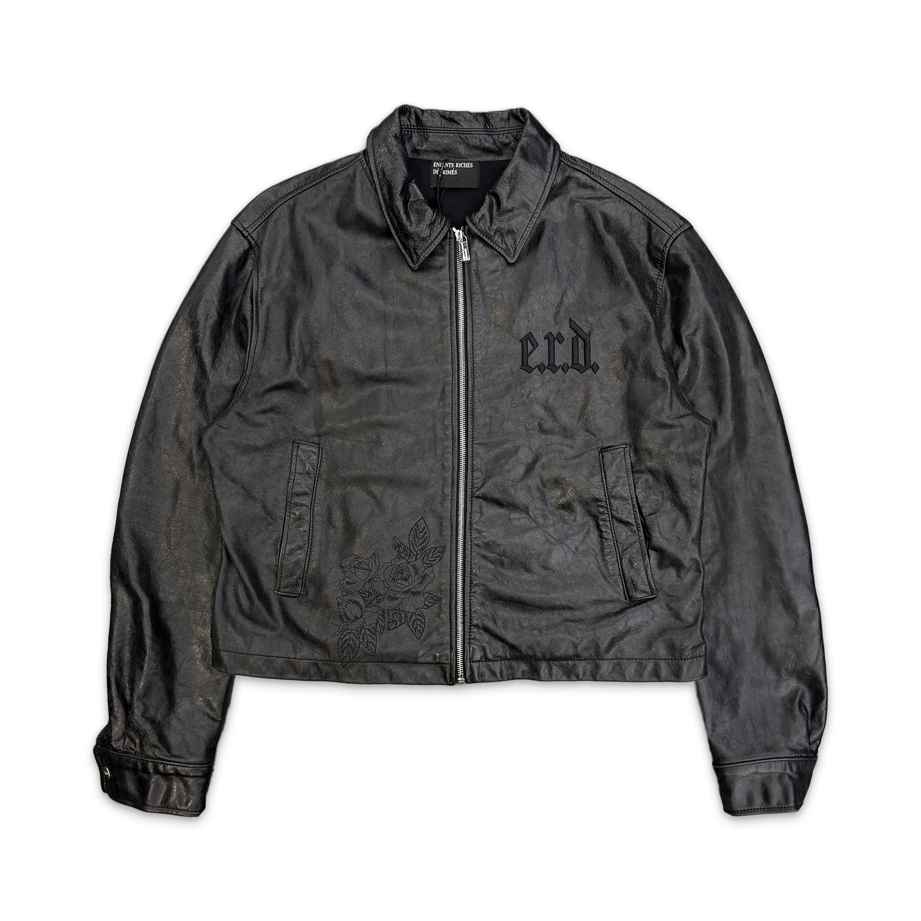 Enfants Riches Déprimes Roses Cropped Leather Jacket Black