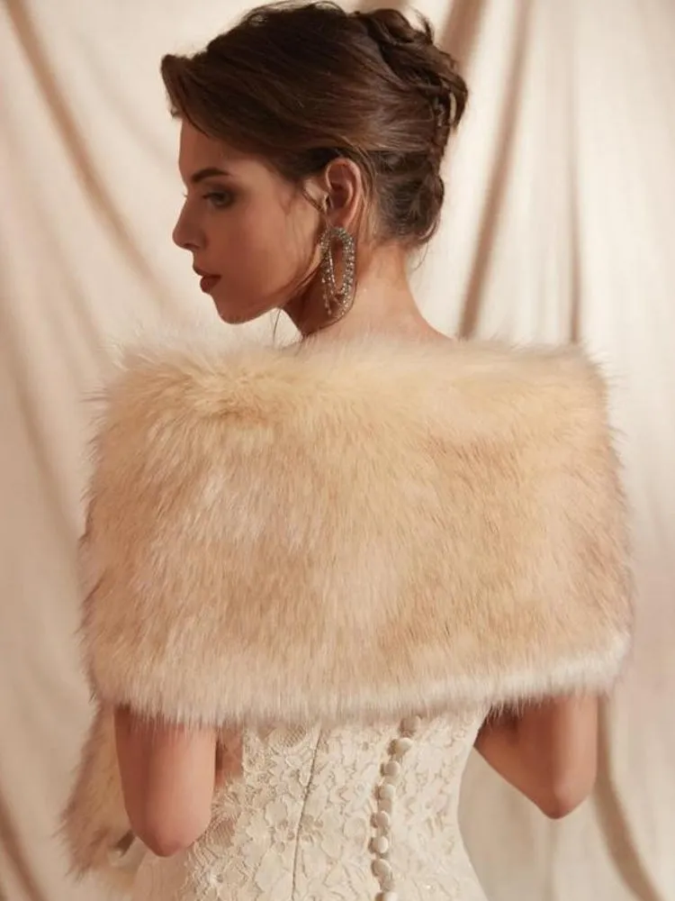 Faux Fur Stole Bridal Jacket (Champagne M)