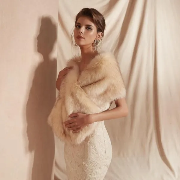 Faux Fur Stole Bridal Jacket (Champagne M)
