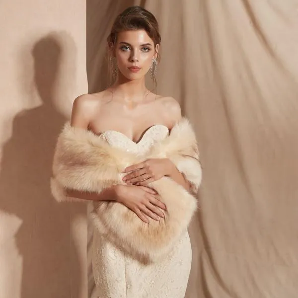 Faux Fur Stole Bridal Jacket (Champagne M)