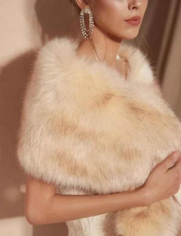 Faux Fur Stole Bridal Jacket (Champagne M)