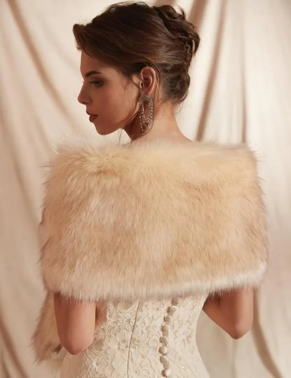 Faux Fur Stole Bridal Jacket (Champagne M)