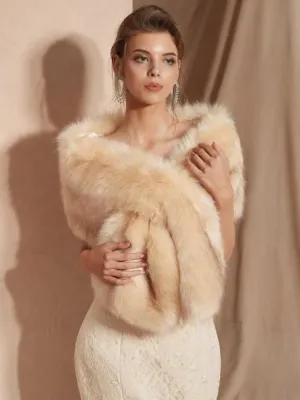 Faux Fur Stole Bridal Jacket (Champagne M)