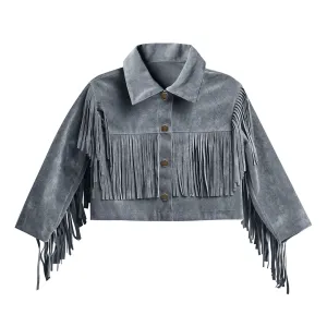 Fringe Jacket - Dusty Blue - FINAL SALE