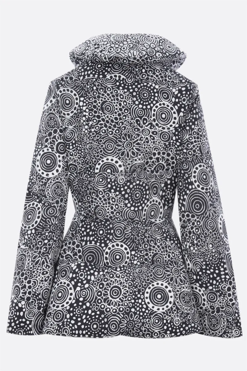 graphic print nylon double-breasted down jacket