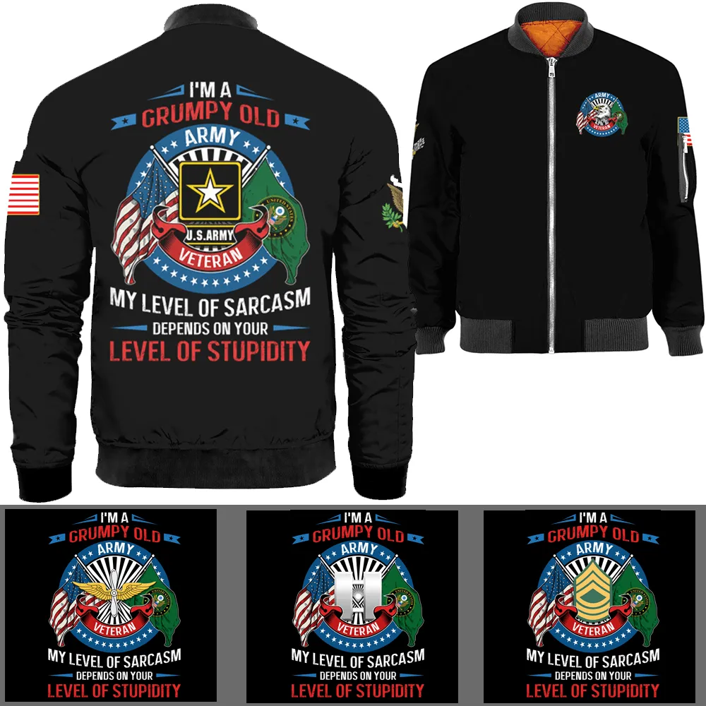 I'm A Grumpy Old Veteran Military Logo/Insignia Bomber Jacket