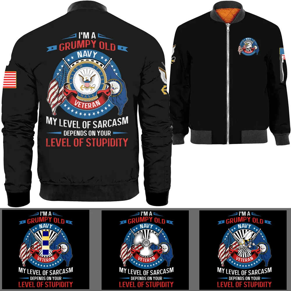 I'm A Grumpy Old Veteran Military Logo/Insignia Bomber Jacket
