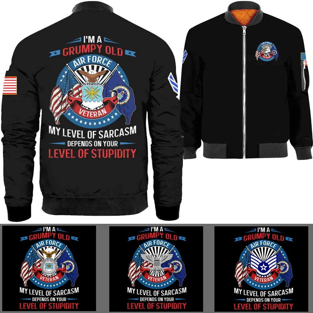 I'm A Grumpy Old Veteran Military Logo/Insignia Bomber Jacket