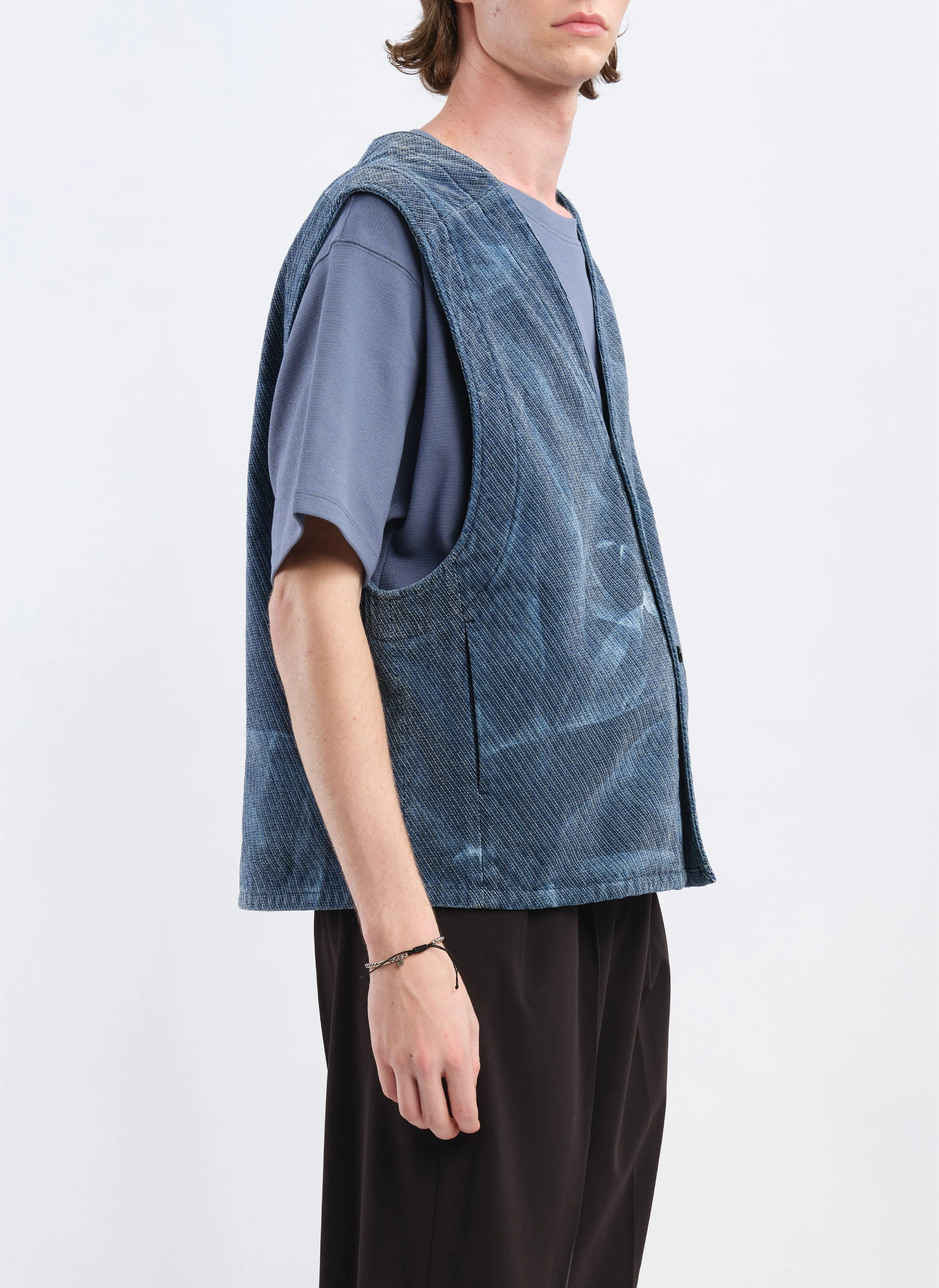 Indigo Cotton Polyester Jersey Waistcoat
