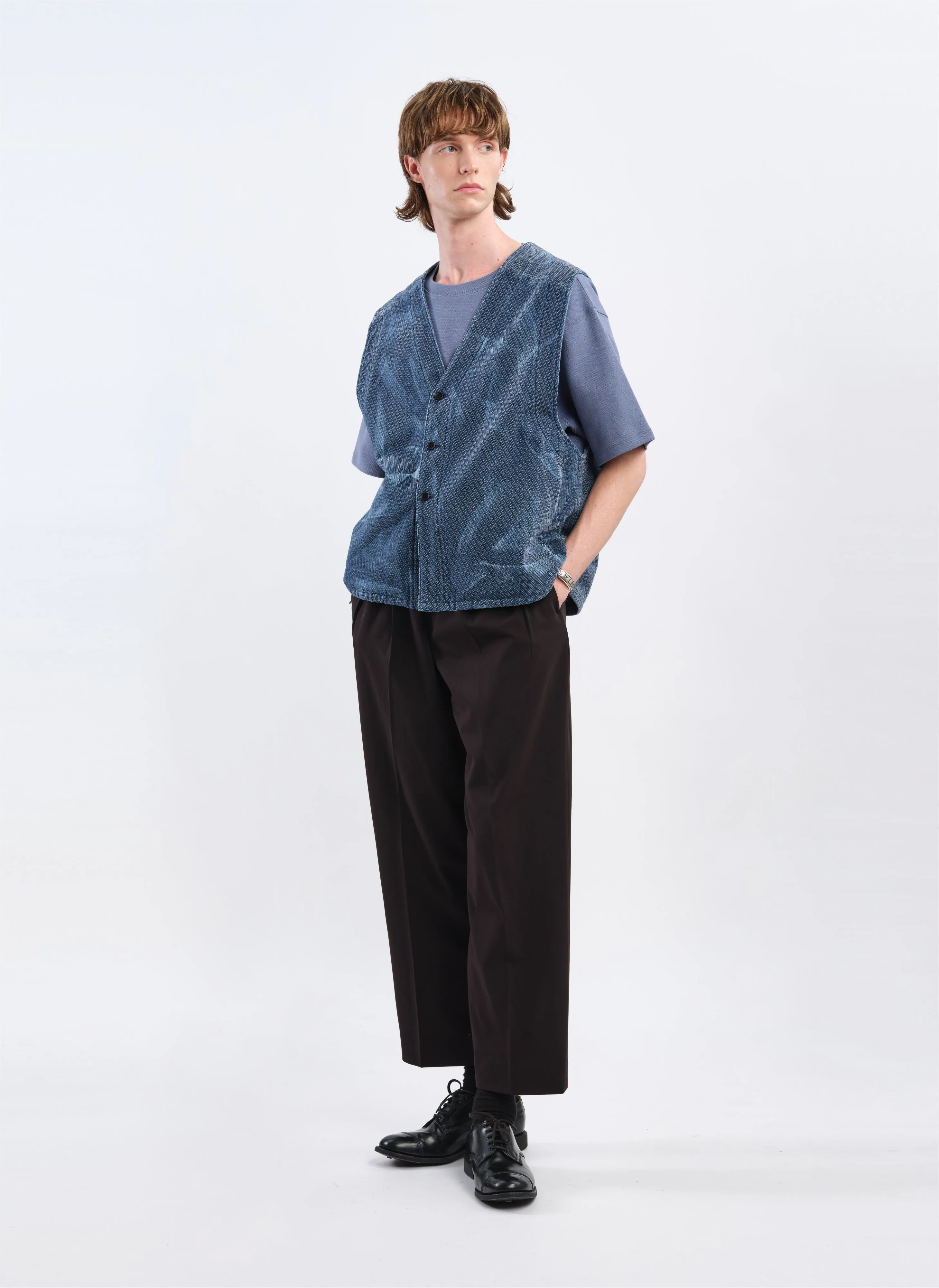 Indigo Cotton Polyester Jersey Waistcoat