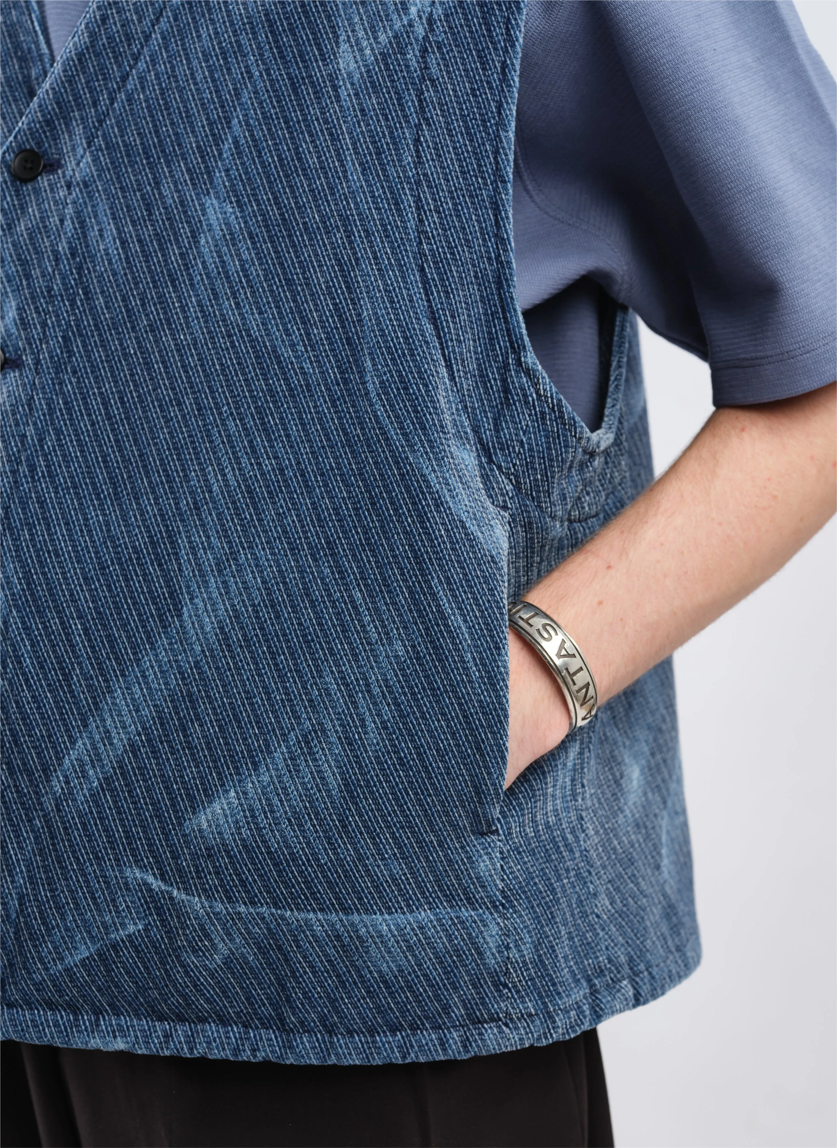 Indigo Cotton Polyester Jersey Waistcoat