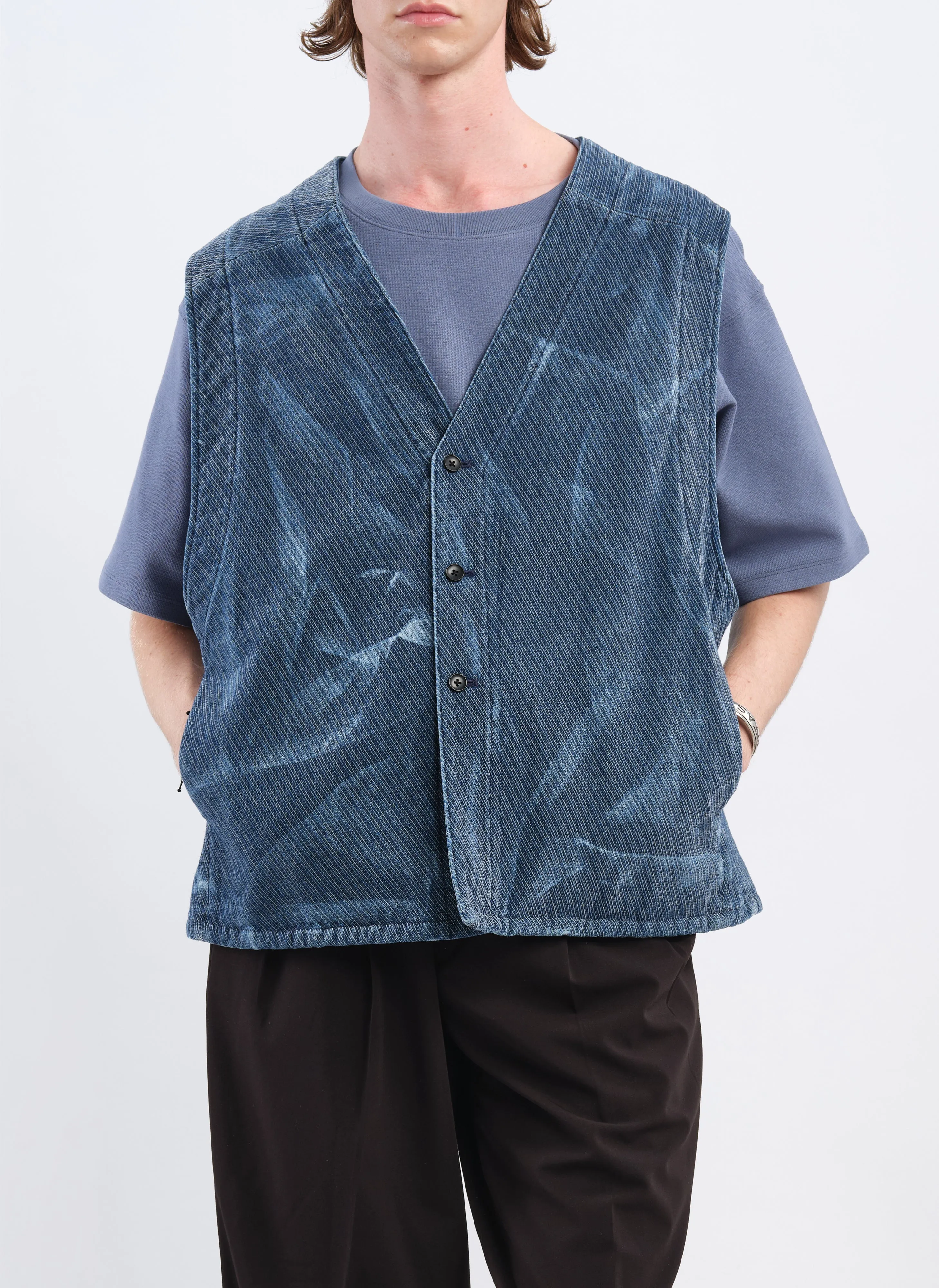 Indigo Cotton Polyester Jersey Waistcoat