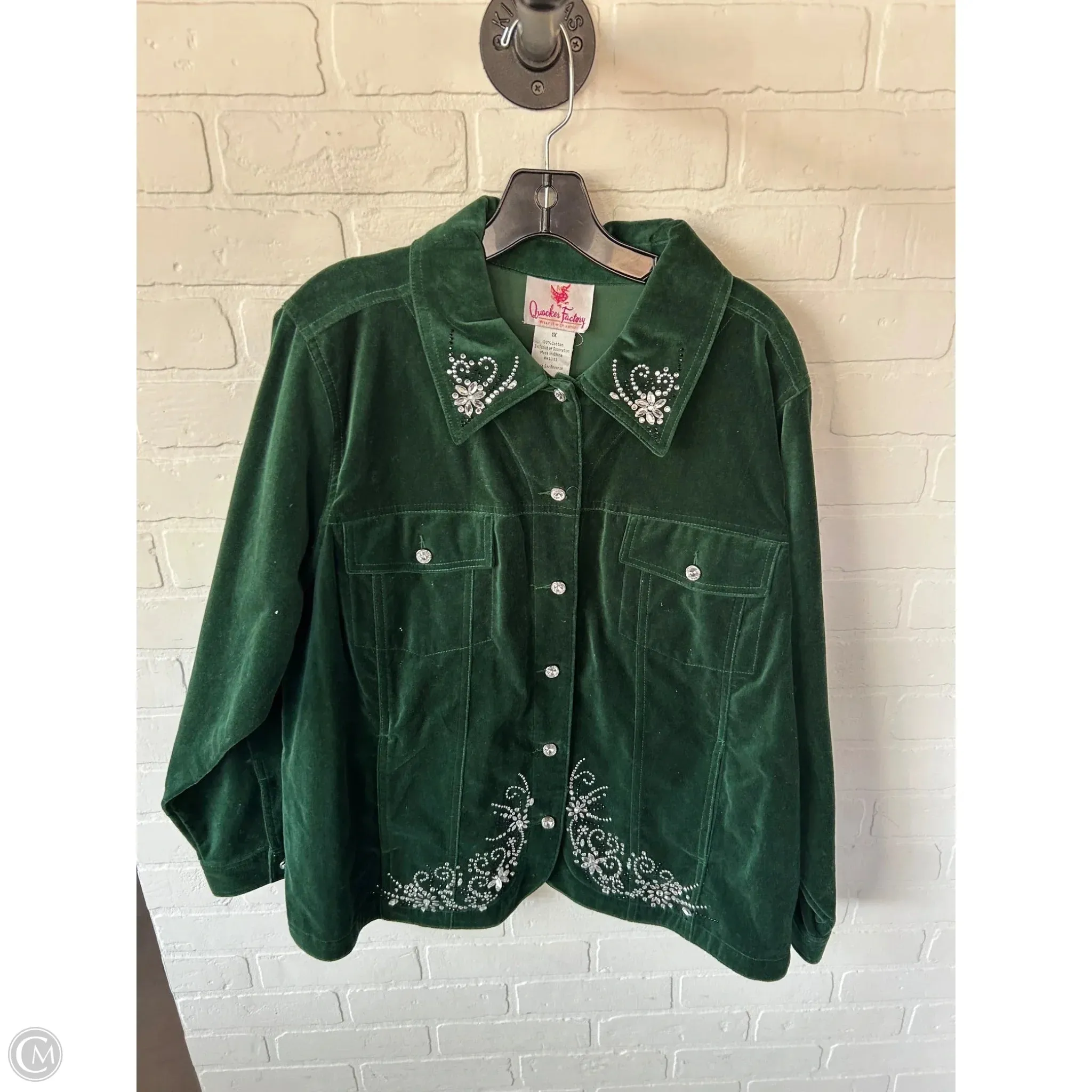 Jacket Shirt By Quaker Factory In Green, Size: 1x
