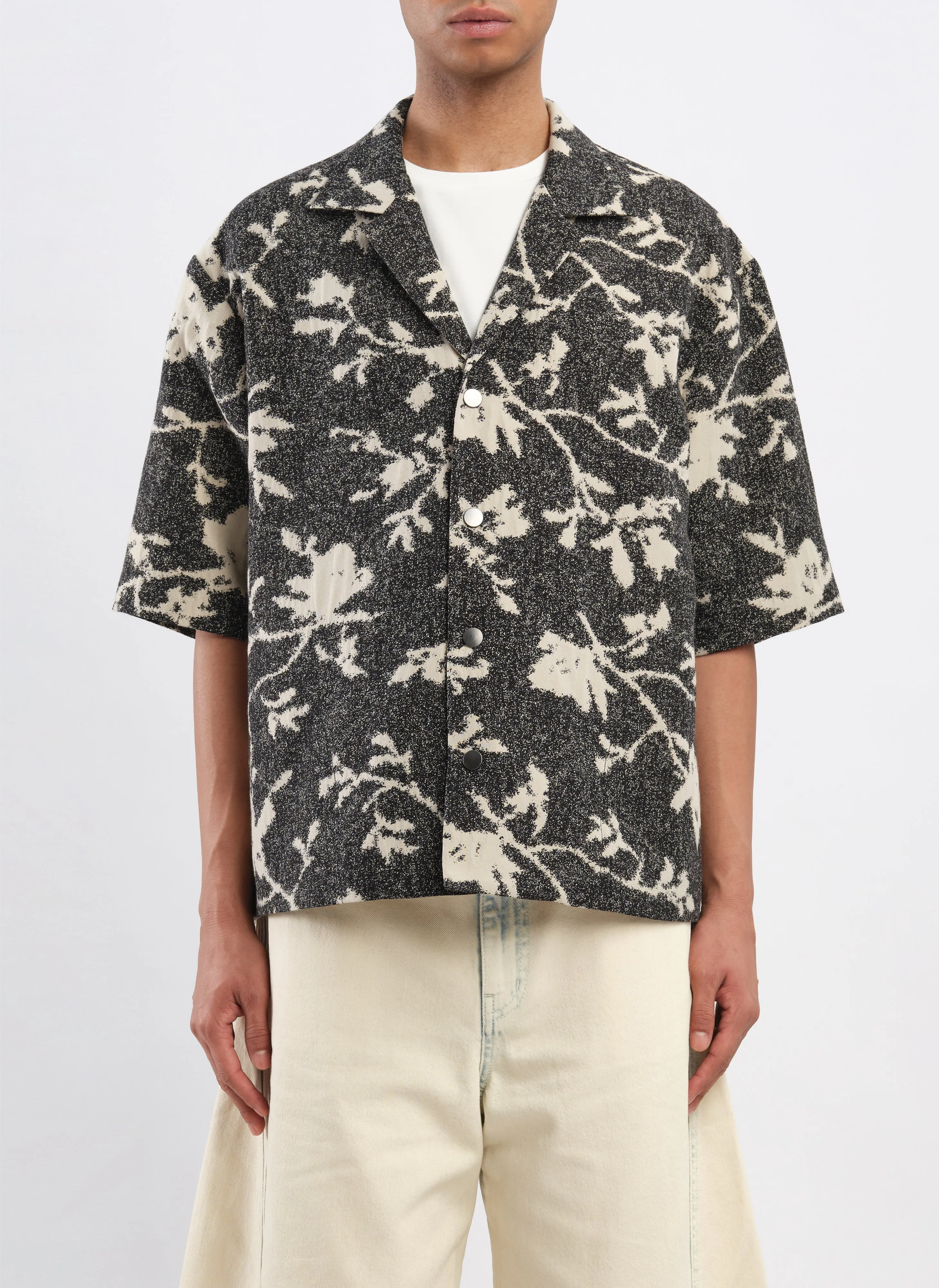 Jacquard Open Collar Shirt Jacket