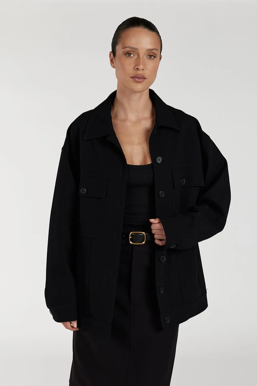 JIL BLACK TAILORED TRUCKER JACKET