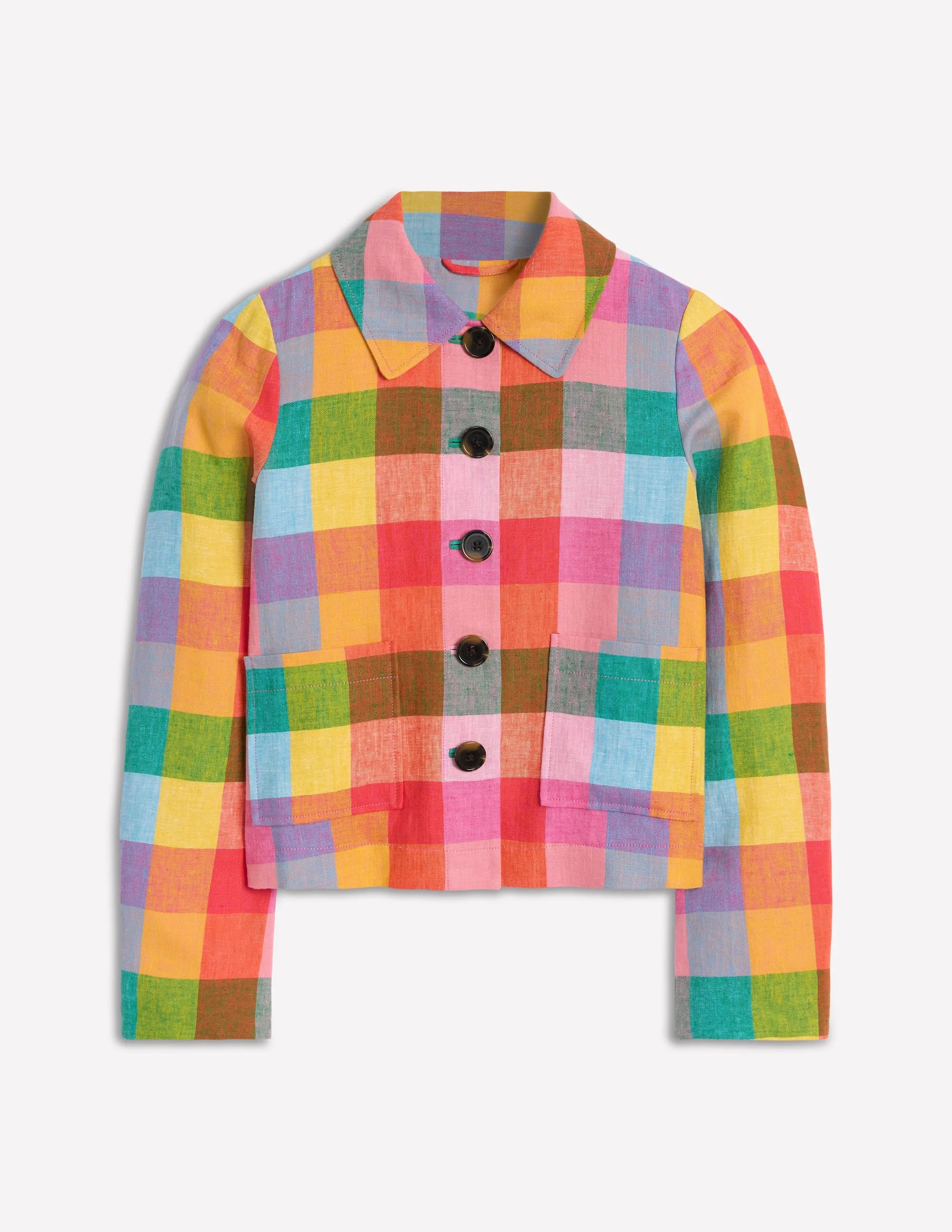Knightsbridge Linen Jacket-Rainbow Multigingham