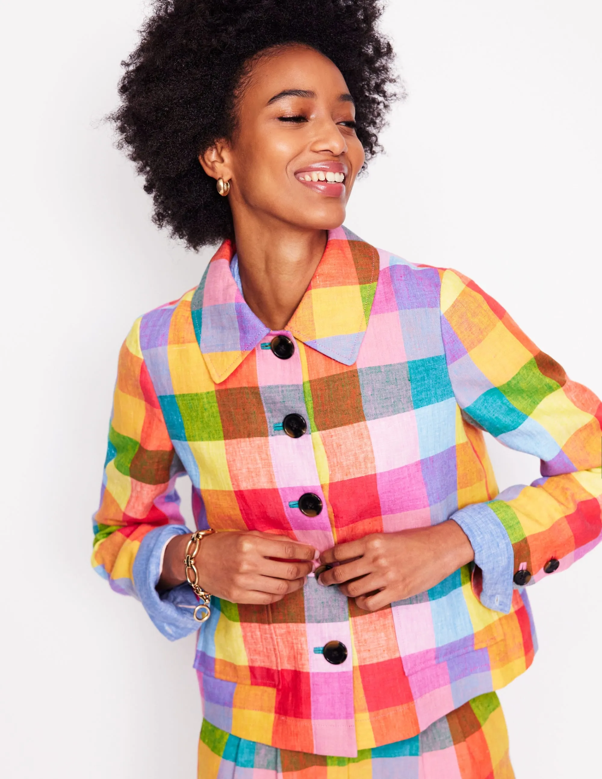 Knightsbridge Linen Jacket-Rainbow Multigingham