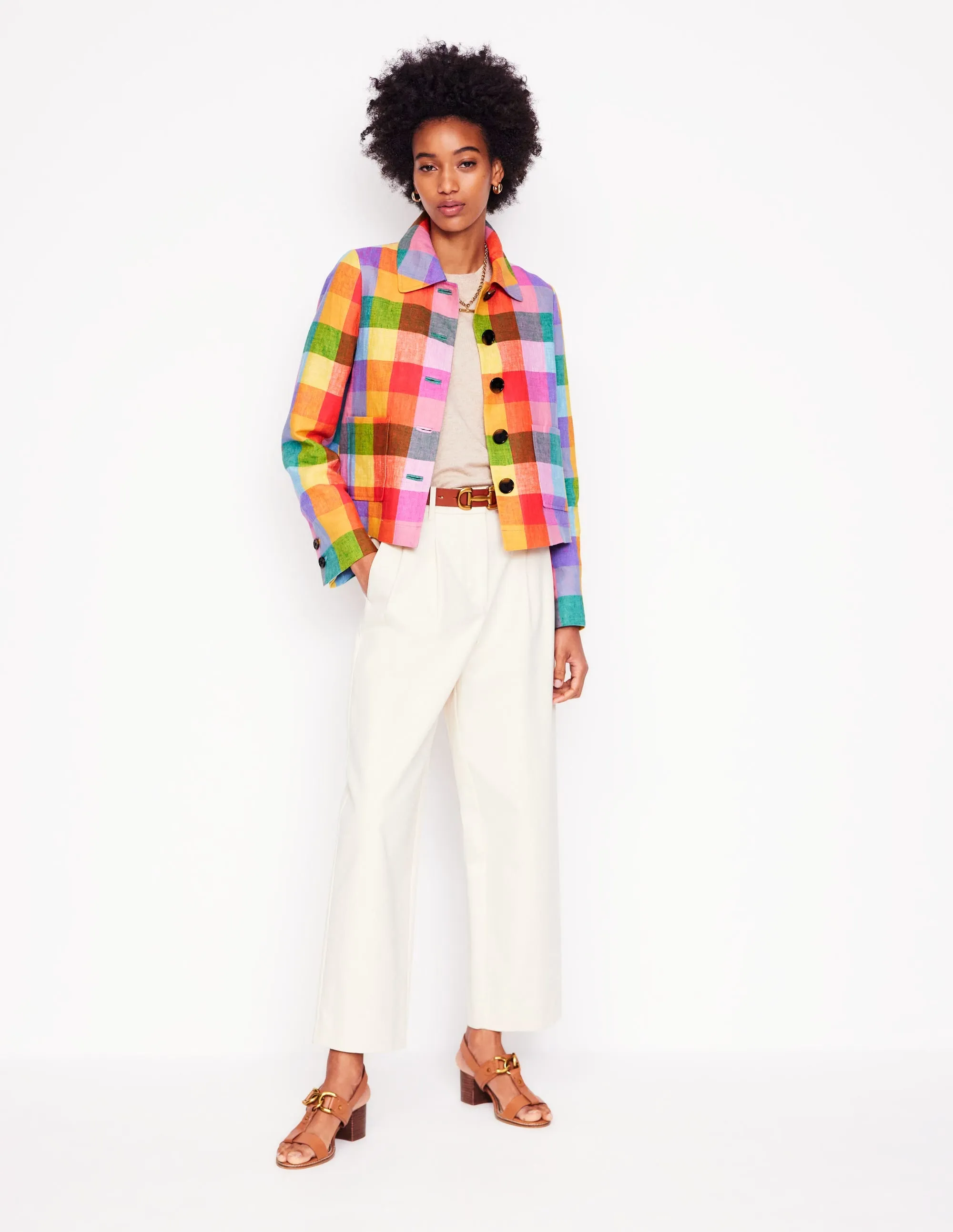 Knightsbridge Linen Jacket-Rainbow Multigingham