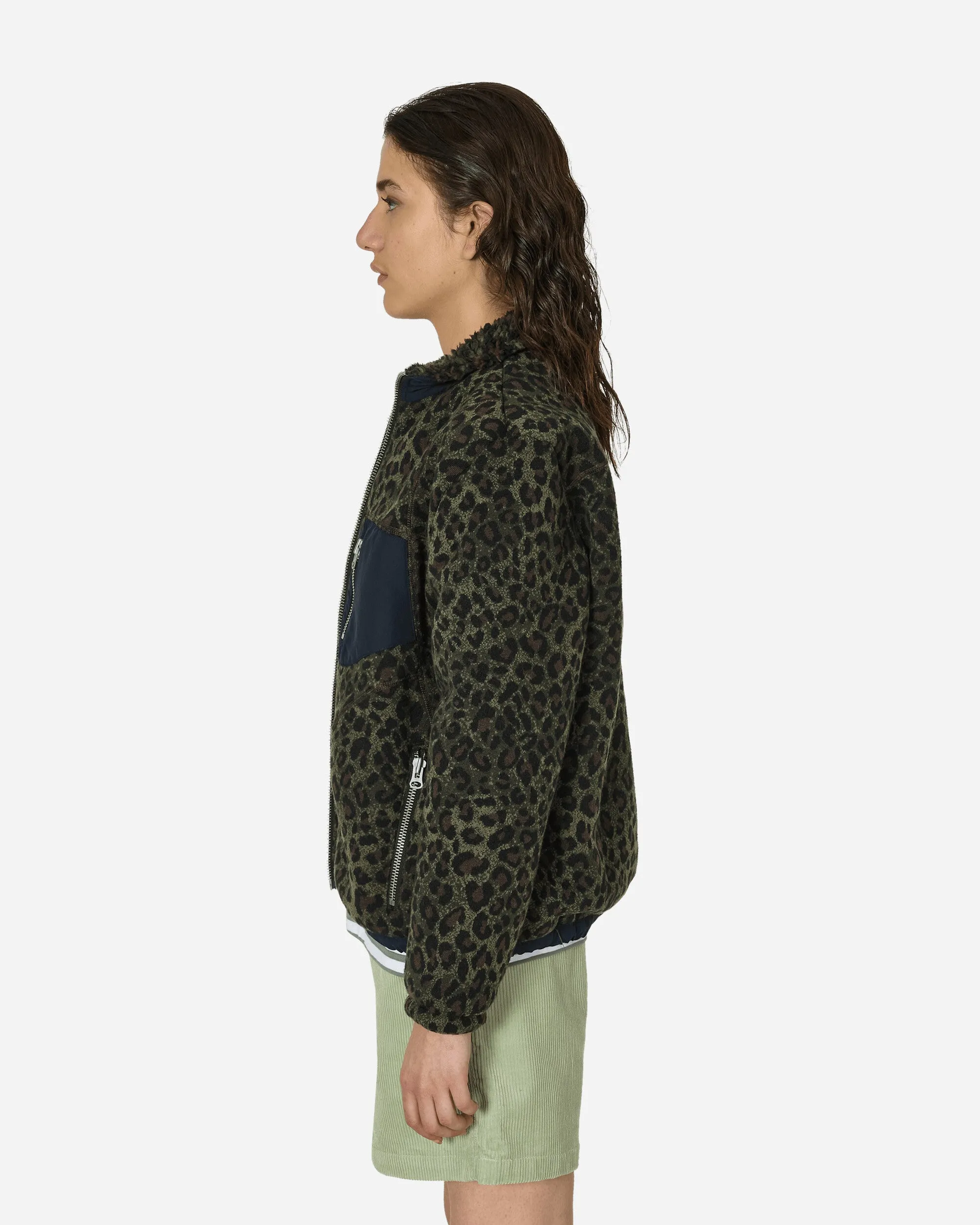 Leopard Reverse Sherpa Jacket Olive