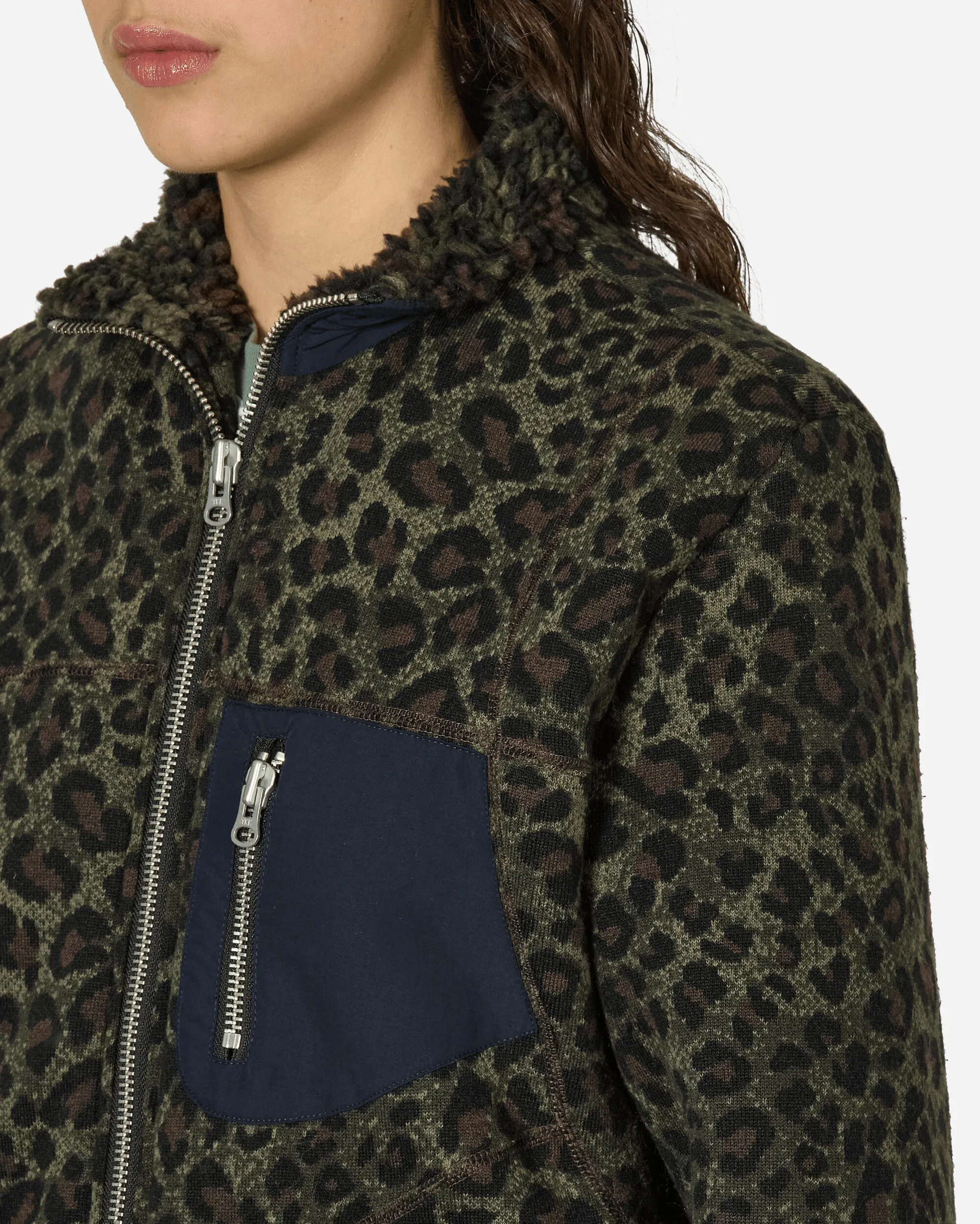 Leopard Reverse Sherpa Jacket Olive